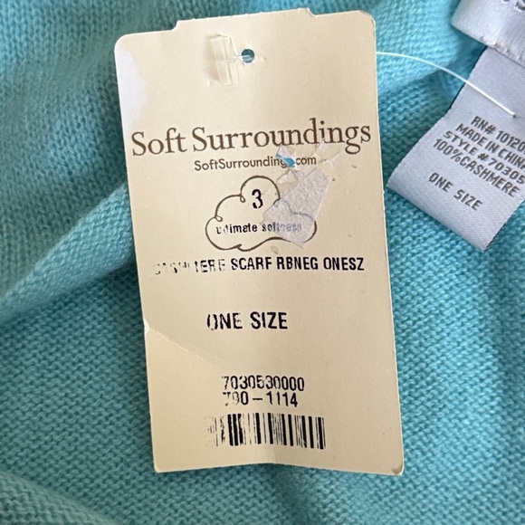Soft Surroundings Cashmere Aqua Blue Scarf NWT 80” Long x 19” Wide - Picture 4 of 4
